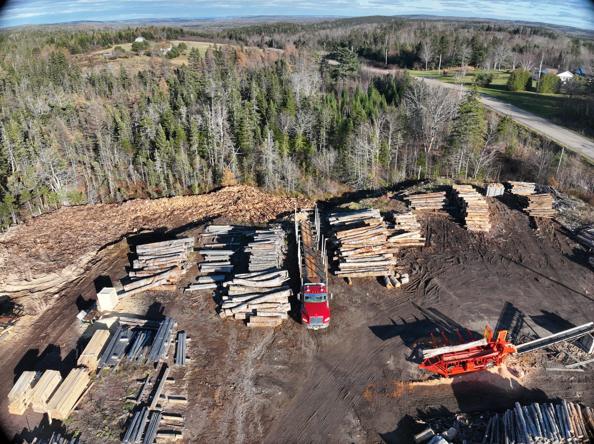 Aerial view of HML firewood processing operation