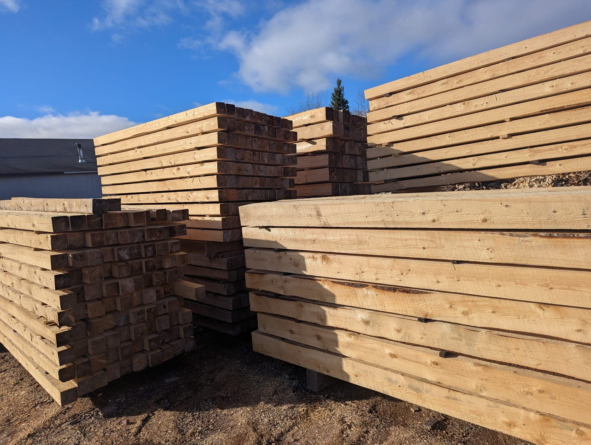 Stacked cants drying before custom re-sawing